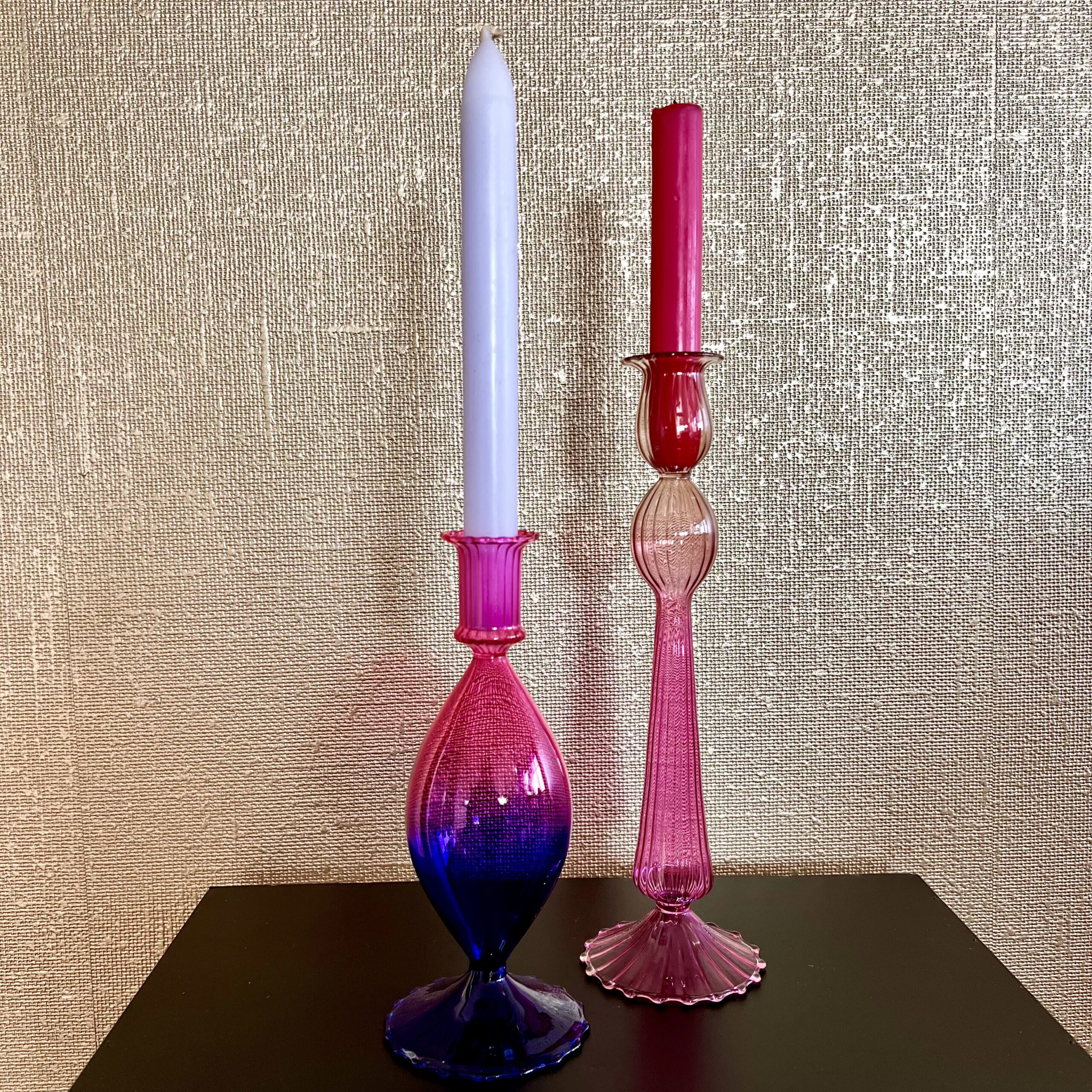 Kaarsenkandelaar set combi roze, bruin en blauw
